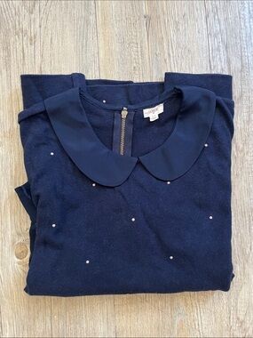 J. Crew Factory Navy Peter Pan Collar Sweater with Pink Dot Accents